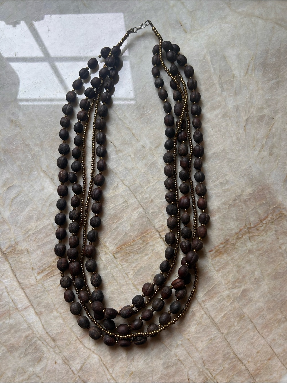 Multi-Strand Brown Beaded Necklace - Unbranded